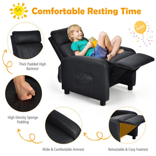 Ergonomic PU Leather Kids Recliner Lounge Sofa for 3-12 Age Group-Black