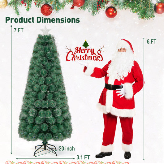 5/6/7 FT Pre-Lit Fiber Optic Christmas Tree with 148/185/226 Multi-Color LED Lights and Top Star Light-7 ft