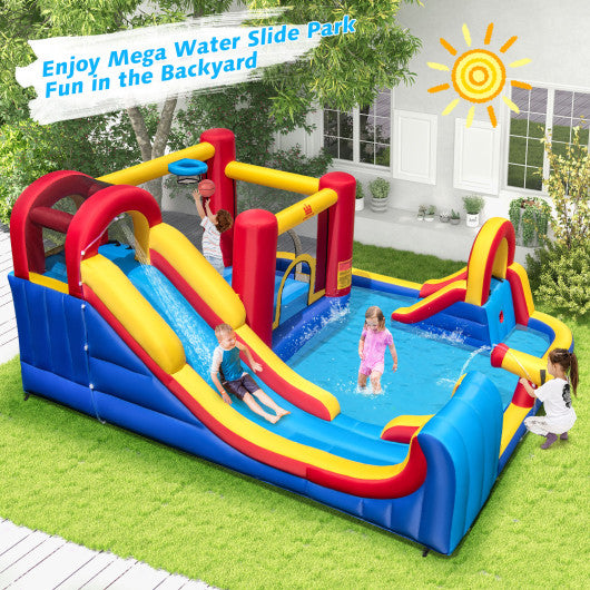 7 in 1 Outdoor Inflatable Bounce House with Water Slides and Splash Pools with 735W Blower