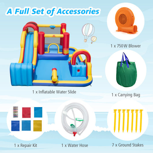 7 in 1 Outdoor Inflatable Bounce House with Water Slides and Splash Pools with 750W Blower