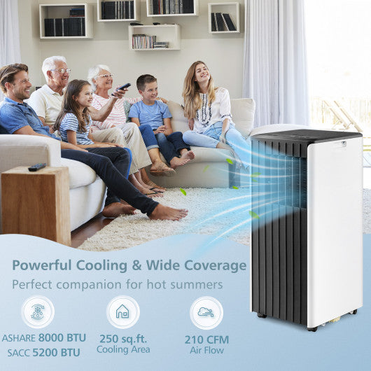 8000 BTU Portable Air Conditioner with Cool Humidifier and Sleep Mode-Black & White