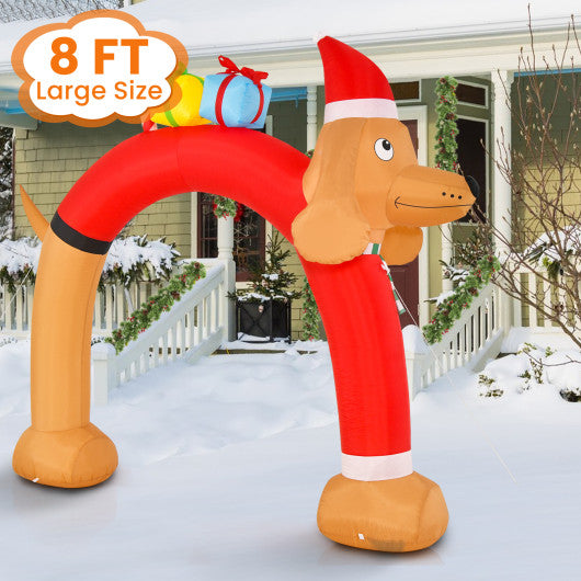 8 Feet Lighted Inflatable Christmas Dachshund Arch with Air Blower
