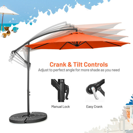 10 Feet Offset Umbrella with 8 Ribs Cantilever and Cross Base-Orange
