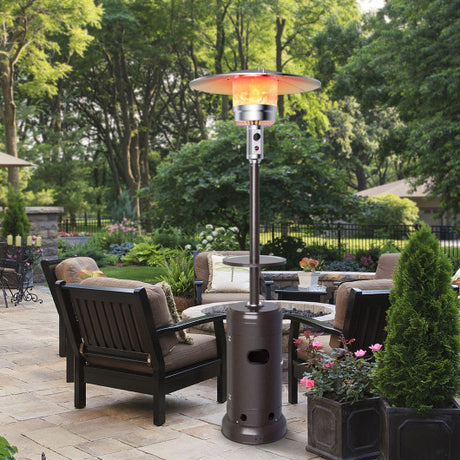 Outdoor Heater Propane Standing LP Gas Steel with Table & Wheels-Brown