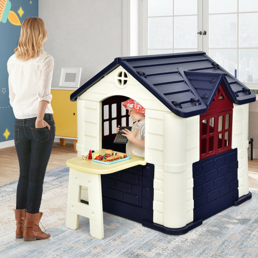 Kid’s Playhouse Pretend Toy House For Boys and Girls 7 Pieces Toy Set-Blue