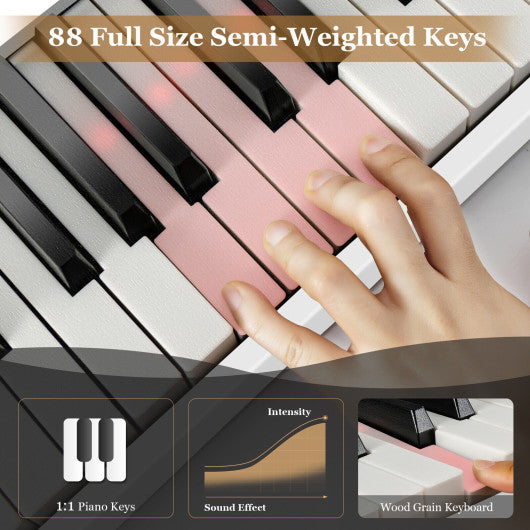 88-Key Folding Electric Lighted Piano Full-Size Portable Keyboard MIDI-White