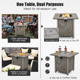 28 Inch 40 000 BTU Square Fire Pit Table with Lid and Lava Rocks-Gray