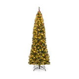 5/6/7/8/9 FT Pre-Lit Artificial Hinged Slim Pencil Christmas Tree-8 ft