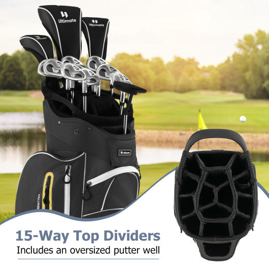 9.5 Inch Lightweight Golf Cart Bag with 15 Way Top Dividers-Black