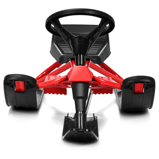 Kids Snow Sled with Steering Wheel and Double Brakes Pull Rope-Red