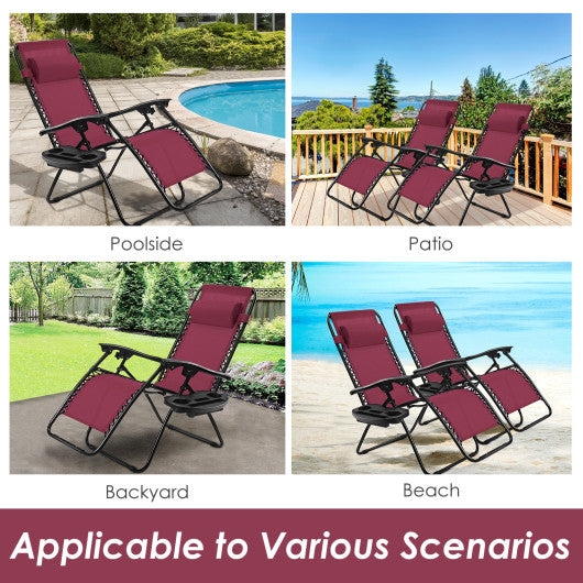Outdoor Folding Zero Gravity Reclining Lounge Chair-Dark Red