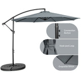 10 Feet Offset Umbrella with 8 Ribs Cantilever and Cross Base-Gray