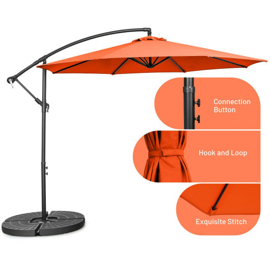 10 Feet Offset Umbrella with 8 Ribs Cantilever and Cross Base-Orange