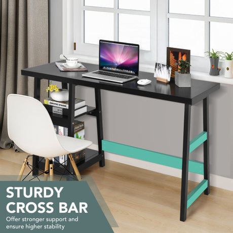 Wooden Trestle Computer Desk with 2-Tier Removable Shelves-Black