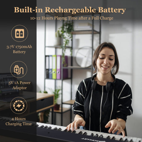 88-Key Folding Electric Lighted Piano Full-Size Portable Keyboard MIDI-Black