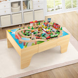 84-Piece Wooden Train Set with Reversible and Detachable Tabletop
