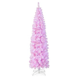5/6/7 FT Pre-lit Artificial Christmas Tree with Branch Tips LED Lights Metal Stand-7ft