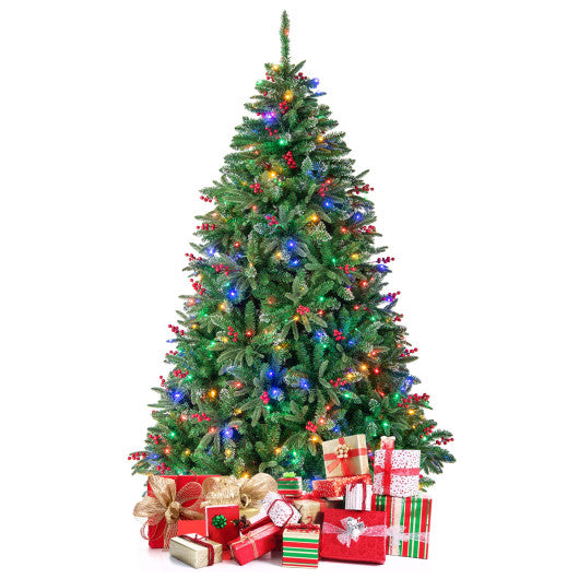 6/7 FT Pre-Lit Artificial Christmas Tree with Multi-Color LED Lights-7ft
