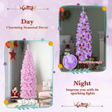 5/6/7 FT Pre-lit Artificial Christmas Tree with Branch Tips LED Lights Metal Stand-6ft