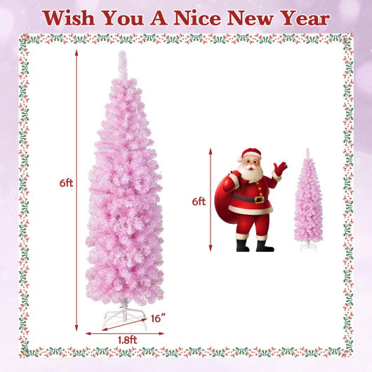5/6/7 FT Pre-lit Artificial Christmas Tree with Branch Tips LED Lights Metal Stand-6ft