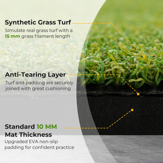 Artificial Turf Mat for Indoor and Outdoor Golf Practice Includes 2 Rubber Tees and 2 Alignment Sticks-20mm