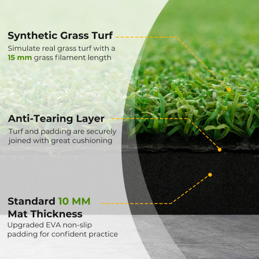 Artificial Turf Mat for Indoor and Outdoor Golf Practice Includes 2 Rubber Tees and 2 Alignment Sticks-25mm