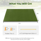 Artificial Turf Mat for Indoor and Outdoor Golf Practice Includes 2 Rubber Tees and 2 Alignment Sticks-20mm