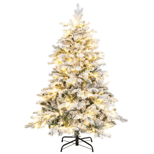4.5/6/7 Feet Flocked Christmas Tree with Warm White LED Lights-4.5 ft