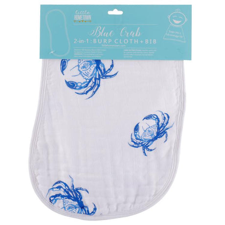 2-in-1 Burp Cloth and Bib: Blue Crab by Little Hometown - Aiden's Corner Baby & Toddler Clothes, Toys, Teethers, Feeding and Accesories