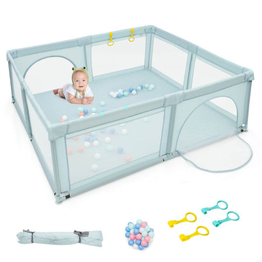 Large Infant Baby Playpen Safety Play Center Yard with 50 Ocean Balls-Blue
