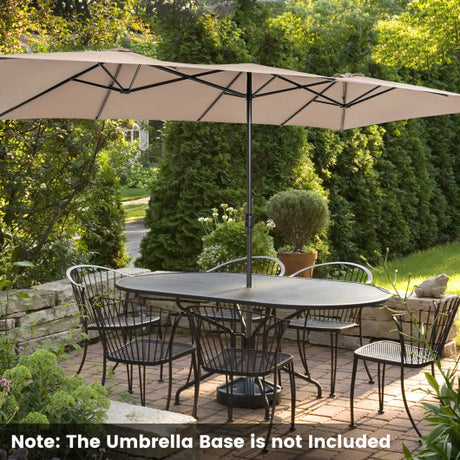 15 Feet Double-Sized Patio Umbrella with Crank Handle and Vented Tops-Brown