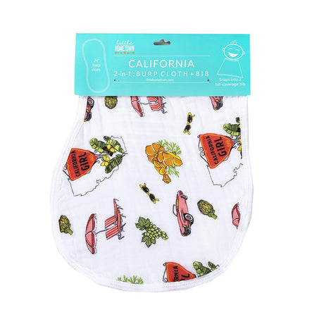 2-in-1 Burp Cloth and Bib: California Girl by Little Hometown - Aiden's Corner Baby & Toddler Clothes, Toys, Teethers, Feeding and Accesories