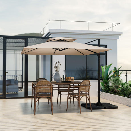 9.5 Feet Cantilever Patio Umbrella with 360° Rotation and Double Top-Beige