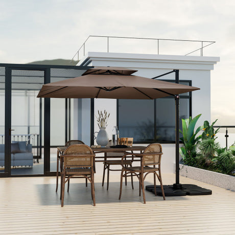 9.5 Feet Cantilever Patio Umbrella with 360° Rotation and Double Top-Coffee