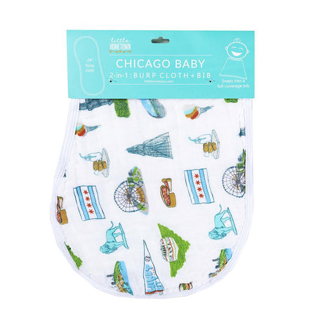 2-in-1 Burp Cloth and Bib: Chicago Baby by Little Hometown - Aiden's Corner Baby & Toddler Clothes, Toys, Teethers, Feeding and Accesories