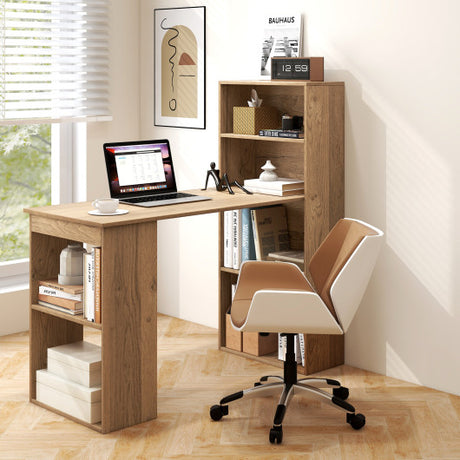 48 Inch Computer Desk with 4-Tier Bookcase and CPU Stand-Natural