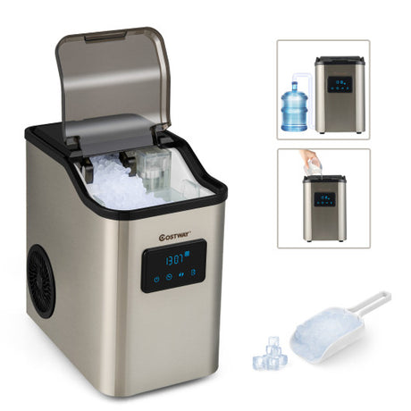 Countertop Nugget Ice Maker with 2 Ways Water Refill Self-Cleaning-Silver