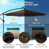 10 Feet Patio Offset Umbrella with 112 Solar-Powered LED Lights-Beige-Coffee