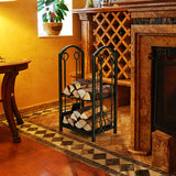 Fireplace Log Rack with 4 Pieces Fireplace Tools-Bronze