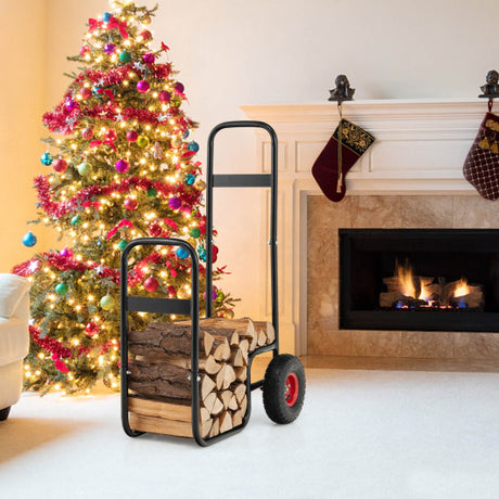 Firewood Log Cart Carrier with Wear-Resistant and Shockproof Rubber Wheels
