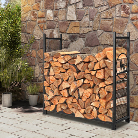 4 Feet Firewood Rack Stand with Mesh Sides