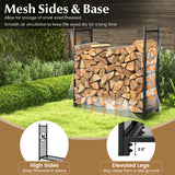 4 Feet Firewood Rack Stand with Mesh Sides