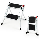 Folding 2 Step Ladder wiht Anti-Slip Pedal and Large Foot Pads-Black & White