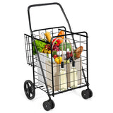 Folding Shopping Cart for Laundry with Swiveling Wheels and Dual Storage Baskets-Black