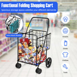 Folding Shopping Cart for Laundry with Swiveling Wheels and Dual Storage Baskets-Black