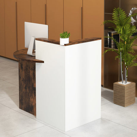 Front Reception Office Desk with Open Shelf and Lockable Drawer-Brown & White