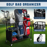 Double Golf Bag Organizer with Lockable Universal Wheels