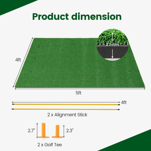 Artificial Turf Mat for Indoor and Outdoor Golf Practice Includes 2 Rubber Tees and 2 Alignment Sticks-27mm