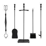5-Piece Fireplace Tool Set with Tong Brush Shovel Poker Stand-Black