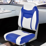 High Back Folding Boat Seats with Blue White Sponge Cushion and Flexible Hinges-Blue